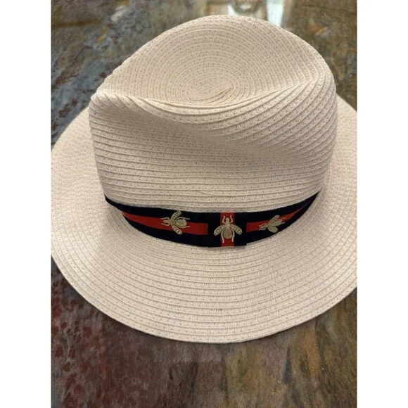 Vince Camuto Straw Fedora Hat Bee Band Ivory Summer Beach Resort OS NWT - Picture 1 of 7